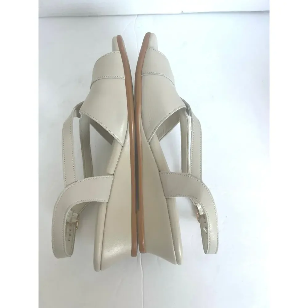 SAS Criss Cross‎ Strappy Bone Leather Slingback Wedge Heel Sandals Sz 8.5S Slim